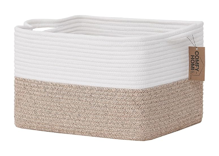 adorabledoodlesofvirginia.com_COMFY-HOMI Cotton Rope Woven Basket with Handles for Shelves,Toys,Book, Cloth Storage Baskets for Organizing COMFY-HOMI Cotton Rope Woven Basket with Handles for Shelves,Toys,Book, Cloth Storage Baskets for Organizing-13.5" x 11" x 9.5" Toy Decorative Organizer for Living Room, Bathroom (White/Brown)