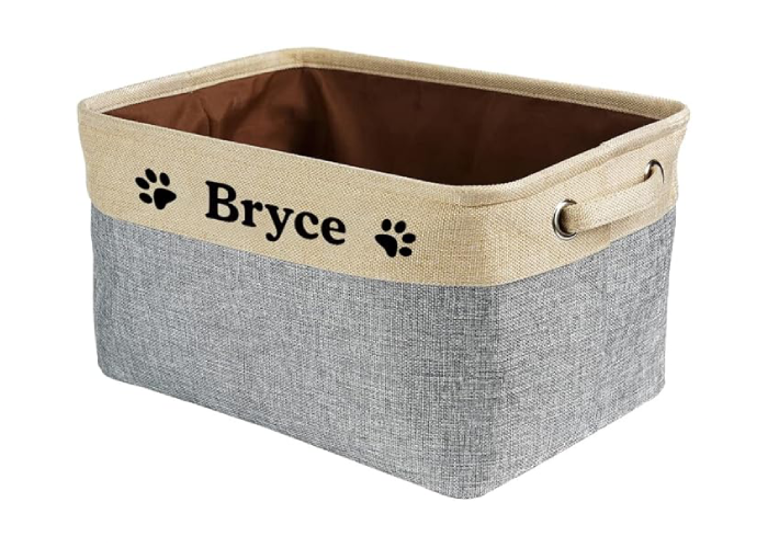 adorabledoodlesofvirginia.com_Custom Dog Cat Toy Storage Basket with Pet's Name Sturdy Foldable Collapsible Storage Bin Box with Handles for Organizing Pet Stuffs, Toys, Clothes Custom Dog Cat Toy Storage Basket with Pet's Name Sturdy Foldable Collapsible Storage Bin Box with Handles for Organizing Pet Stuffs, Toys, Clothes,( Grey and White), 15" x 9.8" x 9"
